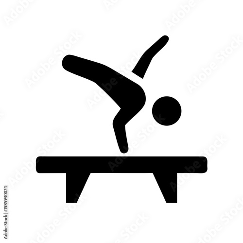 Black silhouette of a gymnast performing a flip on a balance beam