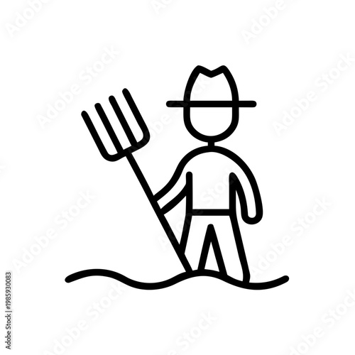 A simple line drawing of a farmer holding a pitchfork