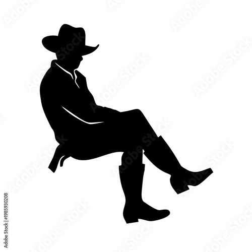 Black silhouette of a man sitting wearing a cowboy hat