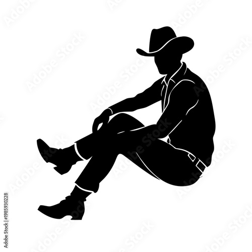 Black silhouette of a man wearing a cowboy hat sitting