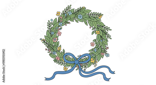 A vibrant floral wreath adorned with colorful flowers and a blue bow on Confederate Memorial Day