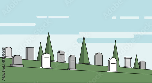 A serene landscape of a memorial on Confederate Day with various tombstones and trees.