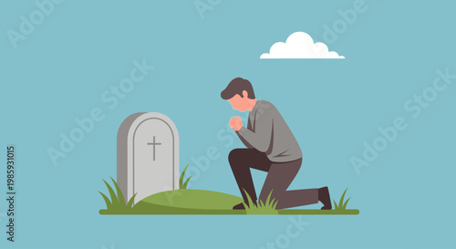 Man kneels at Confederate Memorial Day ceremony on Memorial Day at a grave
