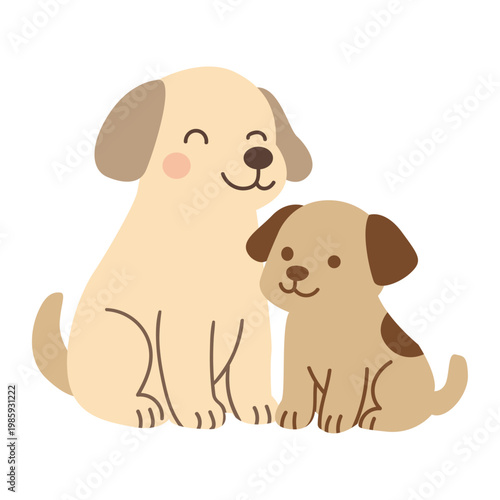 Kawaii Dog and Puppy Sitting Together