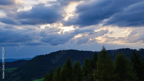 Dramatic mountain sky with moving clouds time lapse
