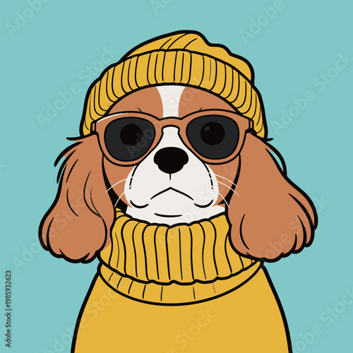 Cavalier King Charles Spaniel in Yellow Outfit