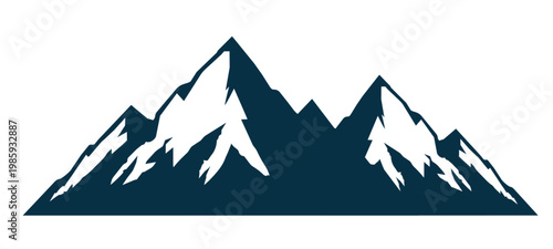 Dark blue silhouette of mountains peaks landscape banner panorama illustration adventure travel outdoor icon vector for logo, isolated on white background