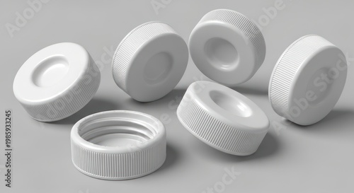 White plastic bottle caps isolated.
