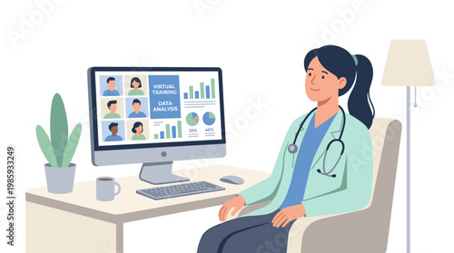 Female Doctor At Computer Telemedicine Consultation.