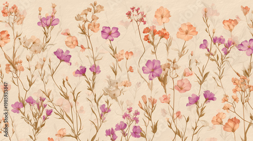 Flower patterned background wallpaper in soft muted tones