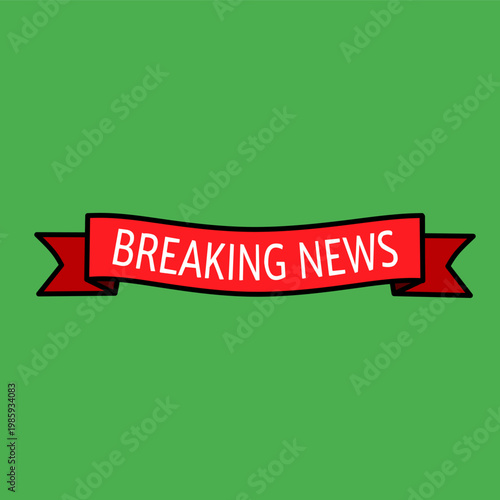 Breaking news banner with ribbon shape in flat style for media theme