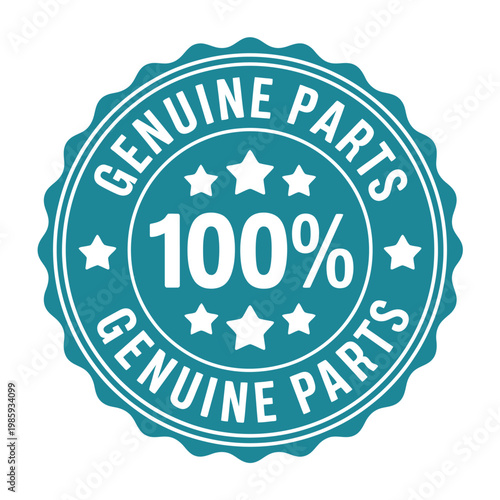 A teal circular seal displays genuine parts and a 100 guarantee with stars