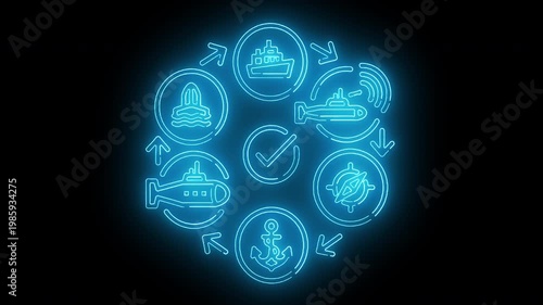 Neon-lit cybersecurity flowchart with threat detected center on black background