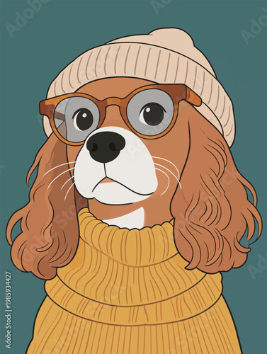 Cavalier King Charles Spaniel Dog in Stylish Outfit