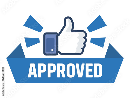 A blue thumbs up graphic with an approved banner below a smartphone