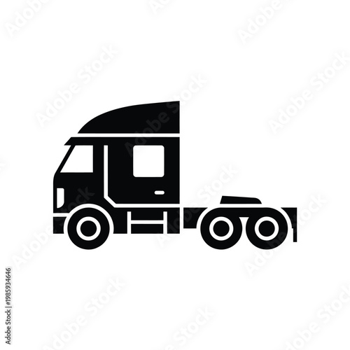 A minimalist black silhouette of a semi truck viewed from the side