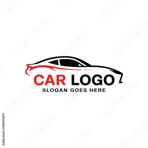 A sleek car logo design featuring a dynamic red swoosh and text