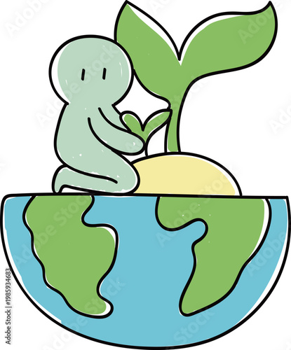 Person Planting Sapling on Earth Globe for Environmental Restoration