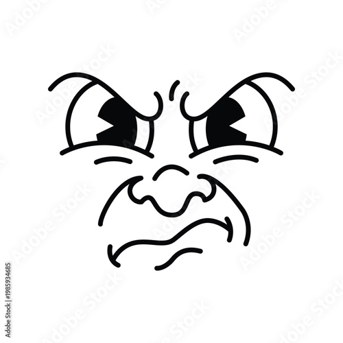 Retro cartoon face with angry expression and wrinkled nose