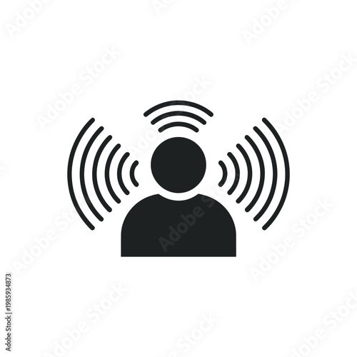 Simple black icon depicting a person emitting or receiving sound waves