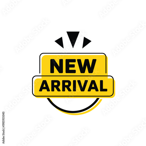 A vibrant yellow label announces new arrival with a modern design