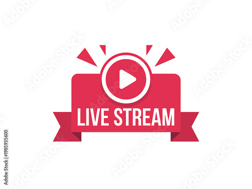 A vibrant red live stream ribbon icon with a play button symbol