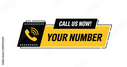 A vibrant yellow and black banner urges viewers to call with phone graphic