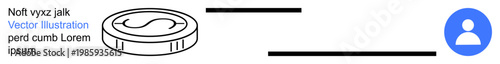 Digital payments, transactions, finance, online security, cryptocurrency, user interaction. A coin icon, lines transaction flow and a user profile symbol. Digital payments and transactions concept