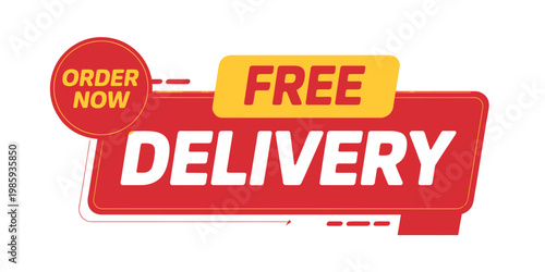 Bright red promotional banner advertises free delivery and encourages immediate orders