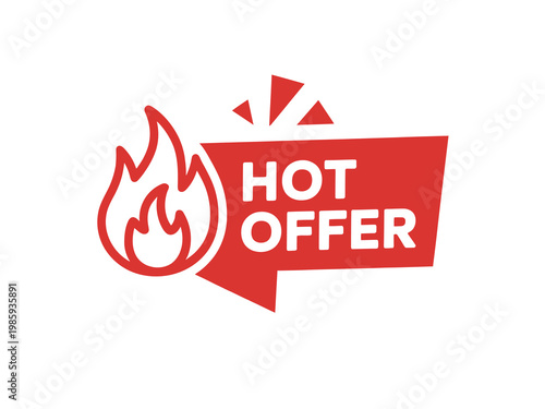 A vibrant red hot offer badge with a flame graphic and bold text