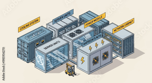 Isometric illustration of a data center.