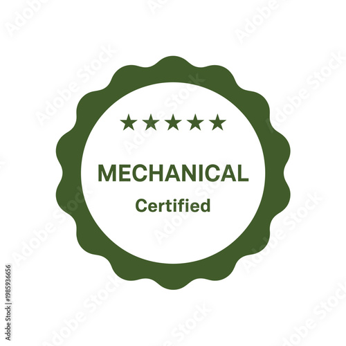 A green circular badge displaying mechanical certified with four stars