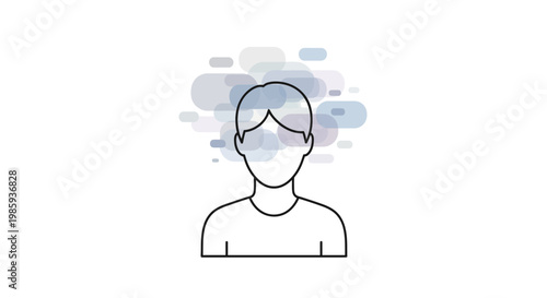 Thoughtful person icon. Human head with creative thoughts. Line art illustration. Simple vector graphic. White background. Mental health concept. Idea generation symbol. Flat design style.