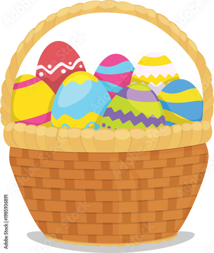 Colorful easter eggs in a basket illustration