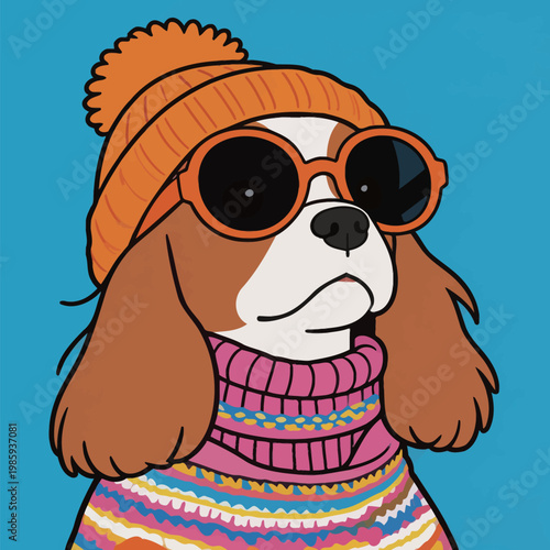 Cool Cavalier King Charles Spaniel Dog in Fashion Outfit