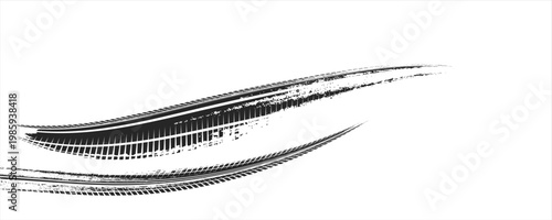 Tire tread marks, wheel textures, tire marks - car racing, motocross, drift, rally, off-road and others. Vector black isolated texture in grunge style with splashes.eps10