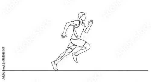 Athletic Man Running Fast, Sprinting Motion, Single Line Drawing