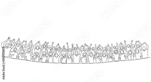 Crowd cheering, hands up, applause line art vector, celebration, audience, event, success