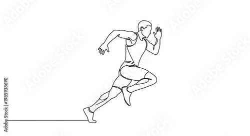 Runner, continuous line drawing, athletic man sprinting forward, dynamic movement, fitness, speed