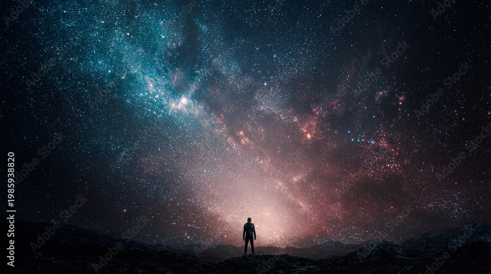 Fototapeta premium Cinematic Astronaut Silhouette Gazing at Cosmic Nebula
