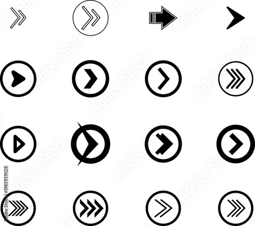 Arrow icon. Sideways set. Swipe or Scroll. UI Design elements for your web, app, presentations, etc. Striped direction.