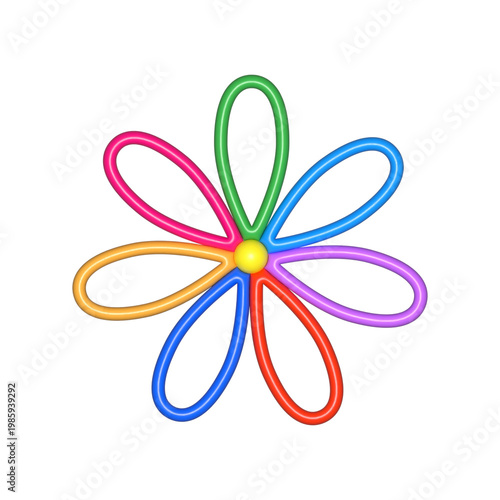 Colorful flower 3d. Vector illustration of flower with seven petals, each a different color. 3D vector illustration. PNG with transparent background.	