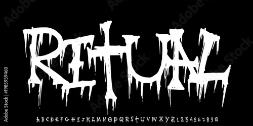 Ritual Horror Font. Dripping Death Metal Display with Melting Gothic Lettering