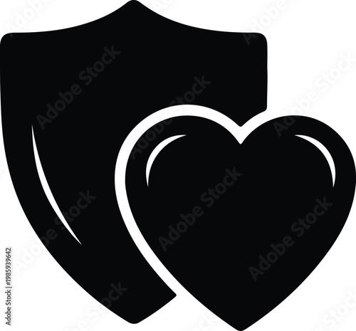 Silhouette heart protected by shield security health care icon vector design