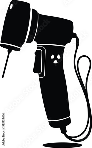 Silhouette handheld radiation detector medical device safety equipment icon vector design