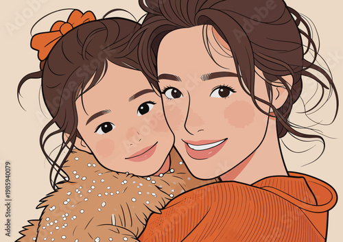 Portrait of Happy Mother and Daughter Embracing