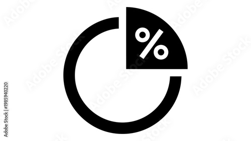 Percentage pie chart icon isolated on white background