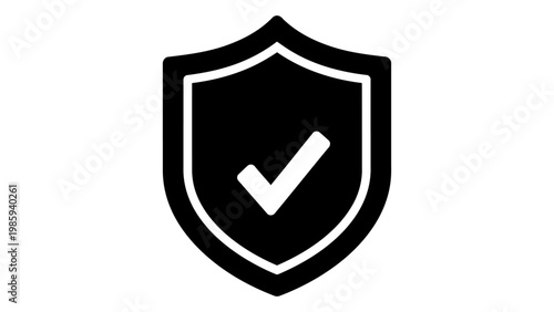 Shield icon with check mark symbol, representing security, protection, and verification, isolated on white background