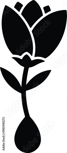 Silhouette of a blooming flower with stem and bulb vector design