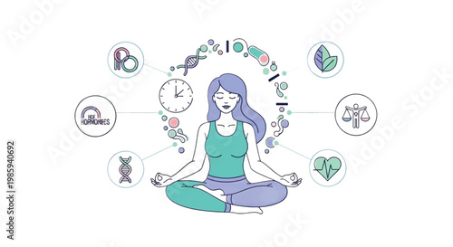 Meditating woman, yoga illustration, wellness icons, mindfulness vector, healthy lifestyle
